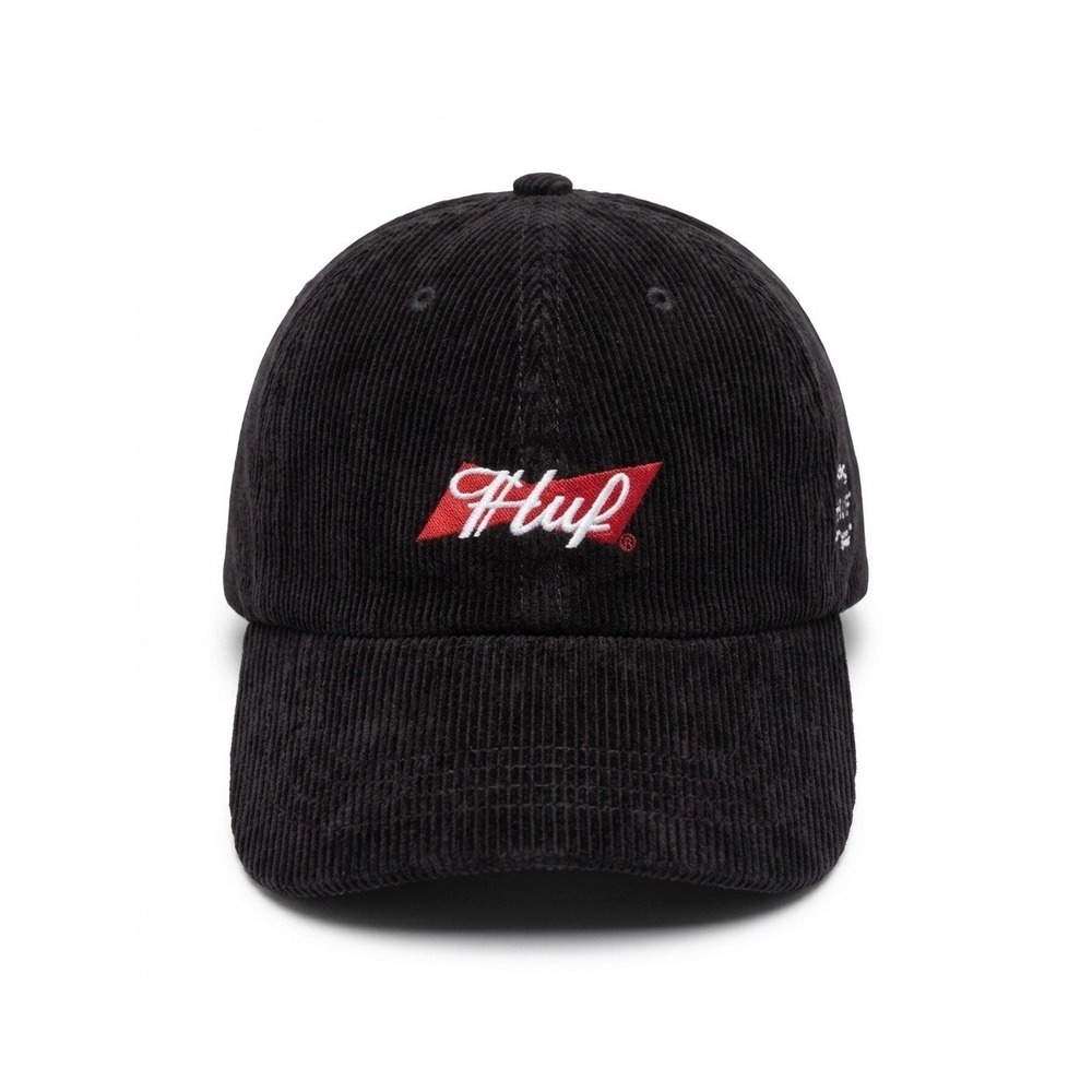 ⁠HUF Budweiser Corduroy Hat Black Strapback Cap This Buds For You Beer, 2018